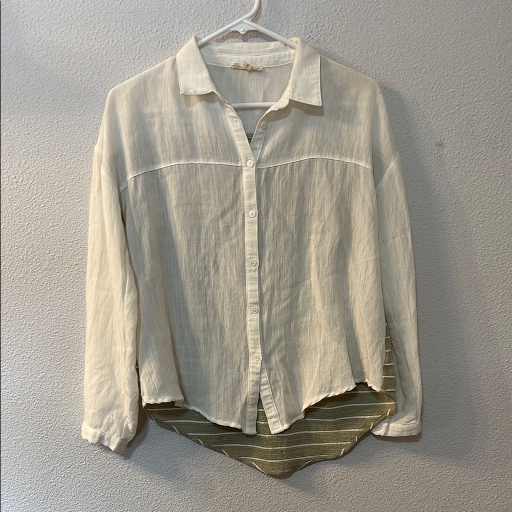 Hem & Thread White Casual Button Down Shirt Relaxed Fit